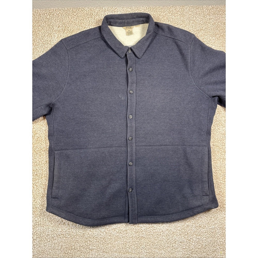 Duluth Trading Co Waffle Knit Heavy Jacket Mens XXL Blue Button Up Fleece Lined